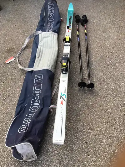 Rossignol Groupe.1 7S Kevlar Slalom Ski V.A.S. R9100 France w/ Poles, Used Ski travel bag 200 cm lon...