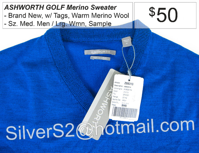 = ASHWORTH GOLF V-Neck Sweater Merino Wool Sz Med M Lrg W Blue = in Other in City of Toronto - Image 2