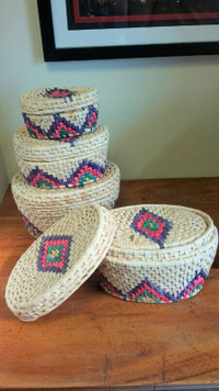 S/3 Colourful Weaved Nesting Baskets w/Lids - 2 sets available