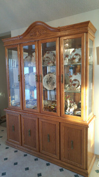 Oak Glass Display Cabinet & Hutch