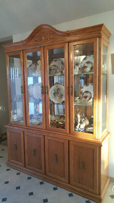 Beautiful Oak Glass Display Cabinet and Hutch 63.5 x 17 " $400