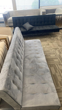 Klik klak velvet sofa available in grey and black