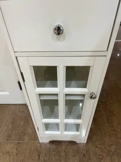 White Side Table with Drawer and Cabinet, View more