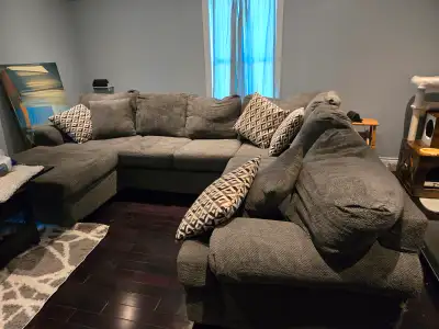 Grey sectional couch with lounge, View more