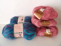 Yarn 2 Skeins Blue Bonimart & 3 Skeins Pink Chat Bottes