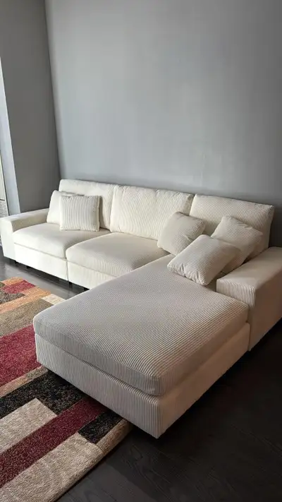 Thin Soft Corduroy Sectional Sofa + Chaise Lounge , View more