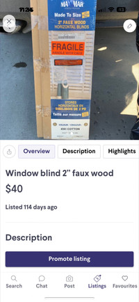 2”white wood blind,17x78 brand new 