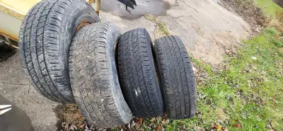 ✔ Size: LT225/75R16 ✔ Tread: 75% remaining ✔ Mounted on old rims Call for more info!
