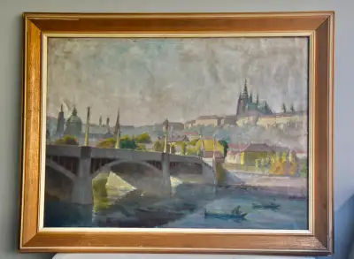Old Painting From  Czechoslovakia  " Hradcany " 50 x 40 Inches, View more