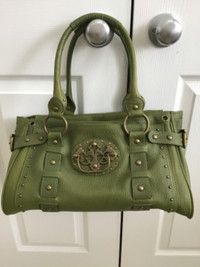 BETSEY JOHNSON olive green pebble leather handbag