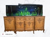 100 gallon fish tank, fluval filter with antique oak stand