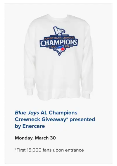 toronto blue jays 2025 AL Champions crewneck sga, View more