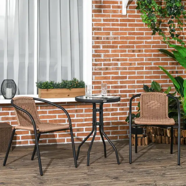 3 Pieces Outdoor Wicker Furniture Set with 2 Stackable Chairs, T in Patio & Garden Furniture in Markham / York Region - Image 2