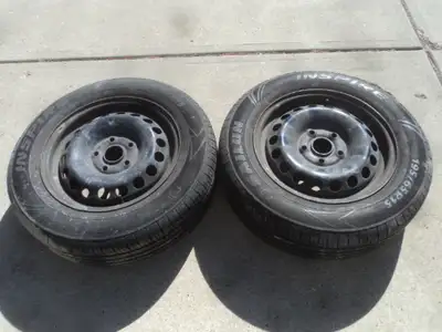 2 Sailun all season tires with steel rims are for sale. Tires are 195/65/15. Rims are 5 holes, 112 m...