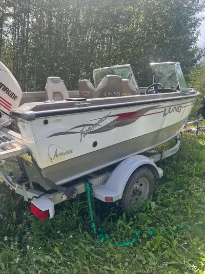 2004 17’ Lund Adventurer for sale. Has 150hp 2 stroke Evinrude outboard and an 8hp kicker that can b...
