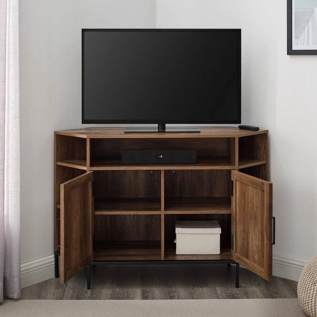 Rustic 2-Door Corner TV Stand with Wood Detail for TVs up to 55” in TV Tables & Entertainment Units in Mississauga / Peel Region - Image 2