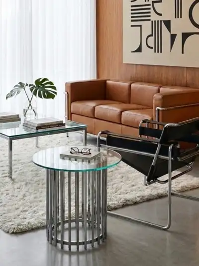 Mid-century modern (MCM) round glass and chrome side table , View more