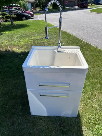 Laundry tub, cabinet and faucet, View more