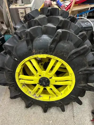 Four 36x7.5x20 Assassinator tires slightly used. No plugs or rips Rims are powder coated. Had them o...