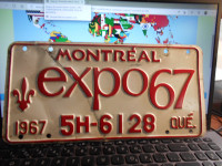 1-PLAQUE D IMMATRICULATION EXPO 67-MONTREAL---COLLECTION.