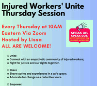 Injured Workers Unite Thursday Sessions  Zoom