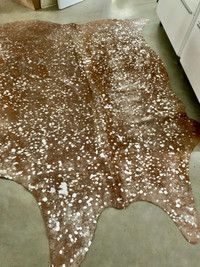New Brazilian silver on brown acid wash, cowhide rug