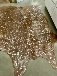 New Brazilian silver on brown acid wash, cowhide rug