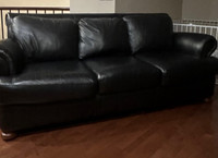 Black genuine premium leather sofas (set of two)