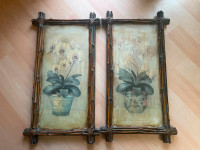 Rustic flower pictures with wicker framing