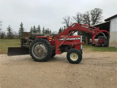 PTO rear snow/gravel blade , grapple claws (grapple sold) Forks and loader bucket (59”). Came off sa...
