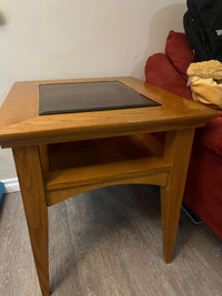 Side table, with brown glass insert.