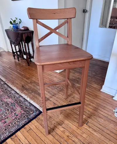 Selling IKEA “INGOLF” antique stain bar stools (4 available) — per photos, 1 of 4 stools are missing...