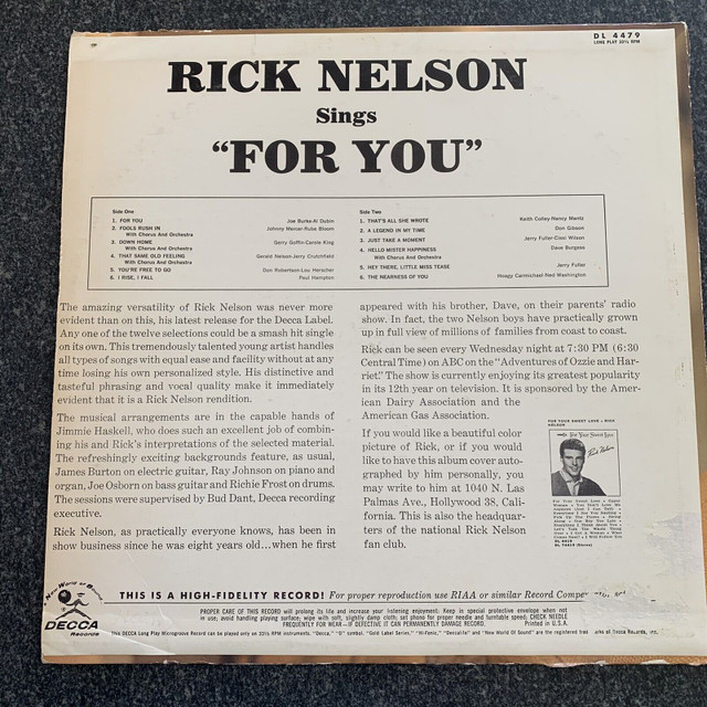 Rick Nelson Record vinyl album in Arts & Collectibles in Red Deer - Image 2