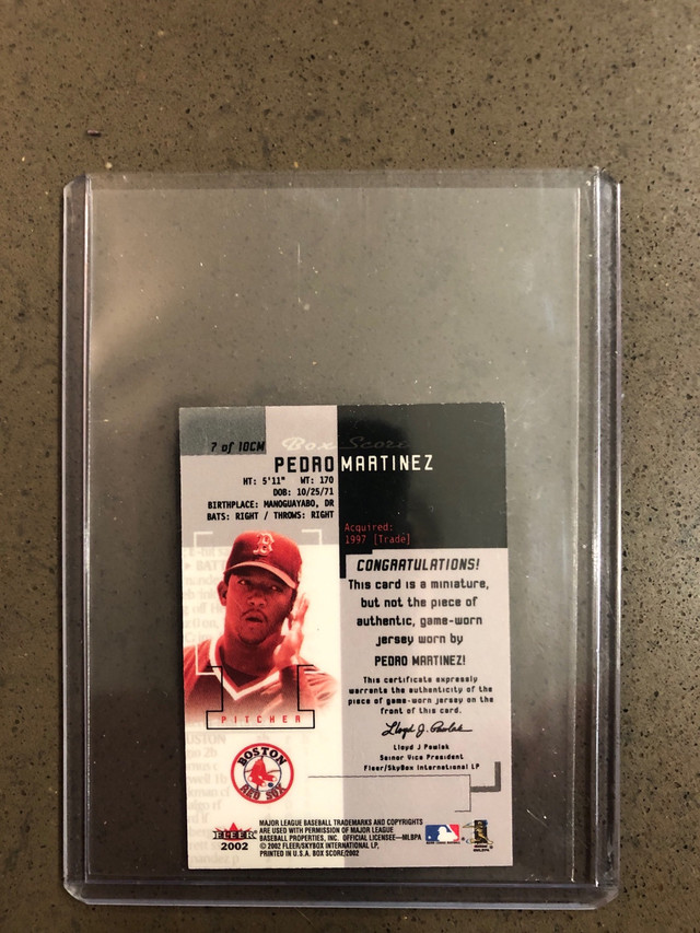 Pedro Martinez Miniatures Game Used Jersey Card  in Arts & Collectibles in Markham / York Region - Image 2