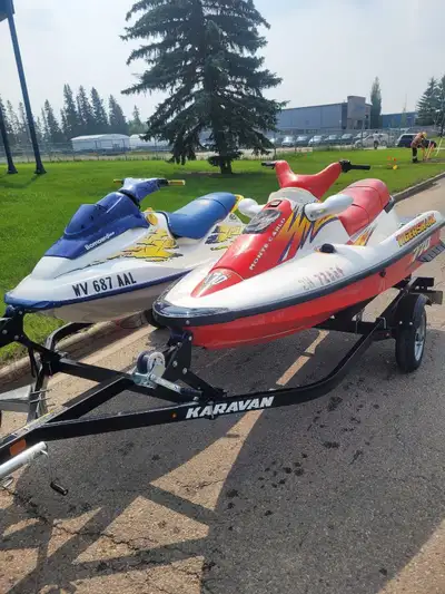 2 excellent older seadoos run excellent dbl seadoo trailer really great machines 770 tiger shark mon...