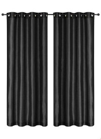 Grommet Black Silk Feel Curtains / Drapes - Blackout
