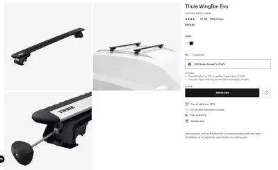 Rarely used Thule roof rack. 53" Wing Rails (711520) and Evo Raised Rails (710405). $700 New. Lost v...