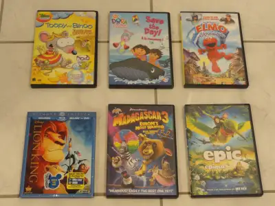 ANIMATED DVD MOVIES: LION KING, ELMO,DORA, EPIC,TOOPY & BINOO. --- TITLES: #1. TOOPY AND BINOO, #2....