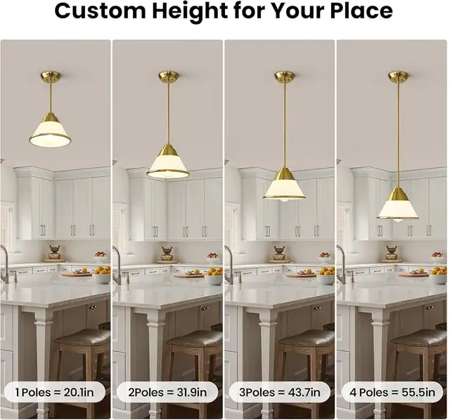 9.4” Cone Milk Glass Pendant Light Fixture, Gold in Indoor Lighting & Fans in Markham / York Region - Image 6