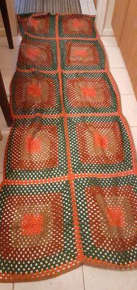 Handmade crochet Afghan blanket granny squares green  long