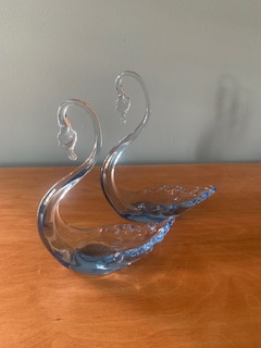 2 - Vintage Whitefriars Sapphire Blue Glass Swan Figurines, View more