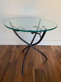 Round Glass Top Wrought Iron Accent Table