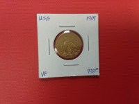 1909 USA $5 VF Gold Coin