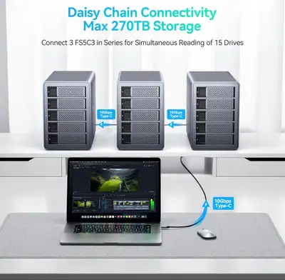 5 Bay USB-C Enclosure DAS HDD/SSD Max 90TB w/ RAID Modes 10GBPS, View more