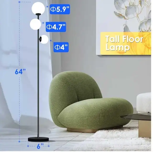 3 Globe Vintage Floor Lamp - 3 Color Options Moderm Floor Lamps  in Indoor Lighting & Fans in Markham / York Region - Image 5