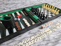 Premium 5-in-1 Chess+Checkers+Dominoes+Backgammon+Poker Dice set