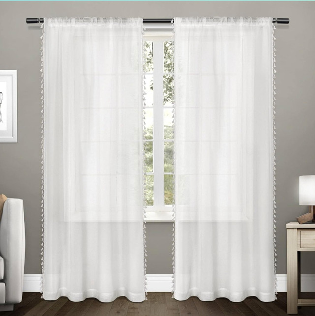 Exclusive Tassels Rod Pocket Curtains - White, 54x96, 2 Panels dans Habillage de fenêtres  à Ville de Montréal