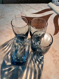 Vintage Mid-Century Libbey Blue Juice Glasses with Swirl Pattern