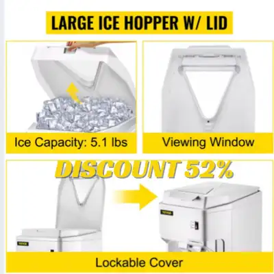 VEVOR Electric Cube Ice Shaver Granizing Machine 120Kg/H Commercial Snow Cone Chopper Home Slush Cru...