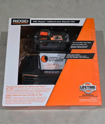 Ridgid 18V battery & charger kit BNIB, View more
